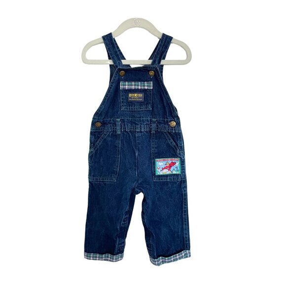 Vintage OshKosh B’Gosh Overalls 24 Months Vestbak Denim Blue Plaid Teddy Bear - Picture 1 of 15